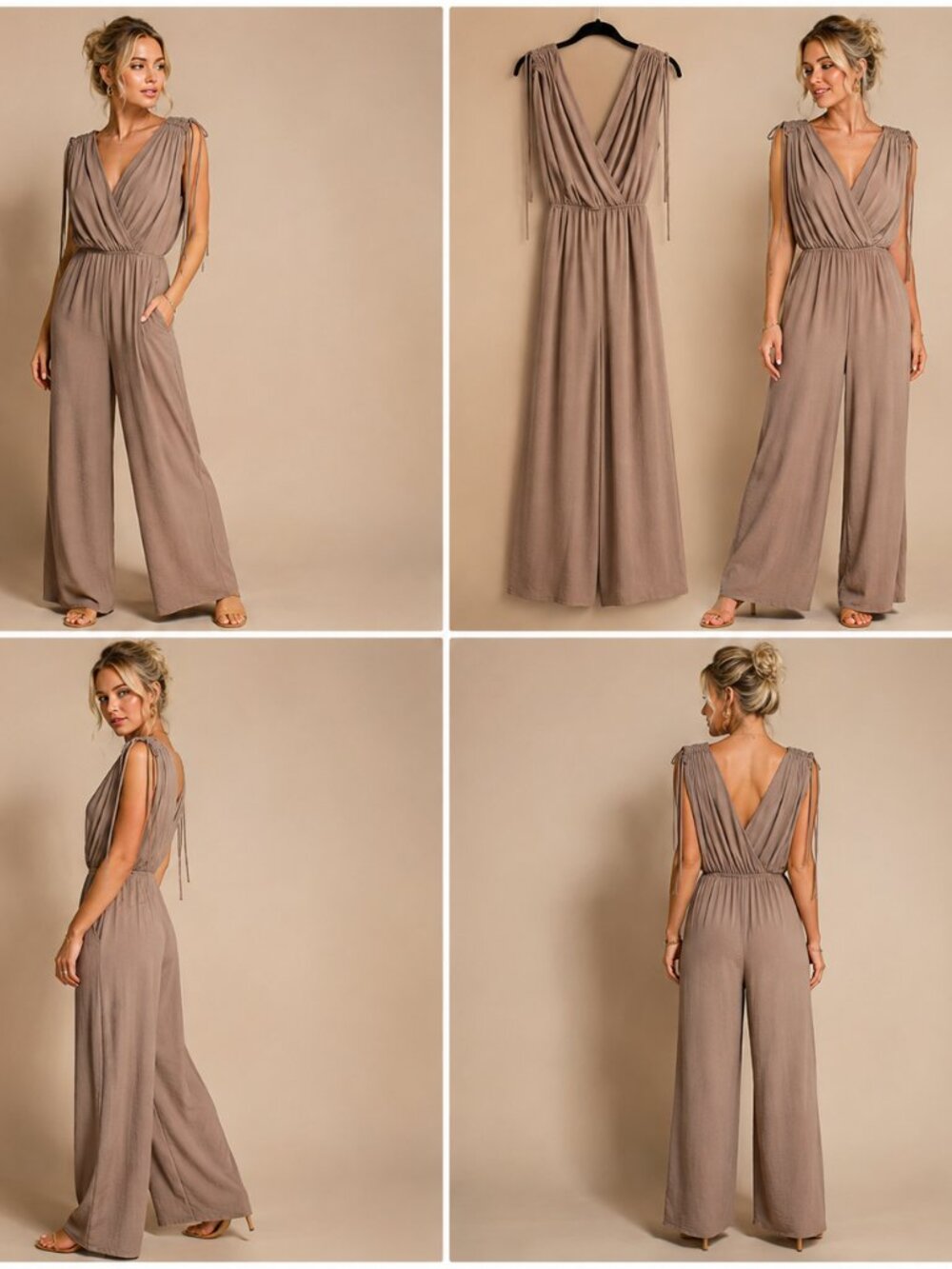 GILLI Taupe Wide Leg Jumpsuit L Resort Event Coastal Work Dinner Date Cocktail